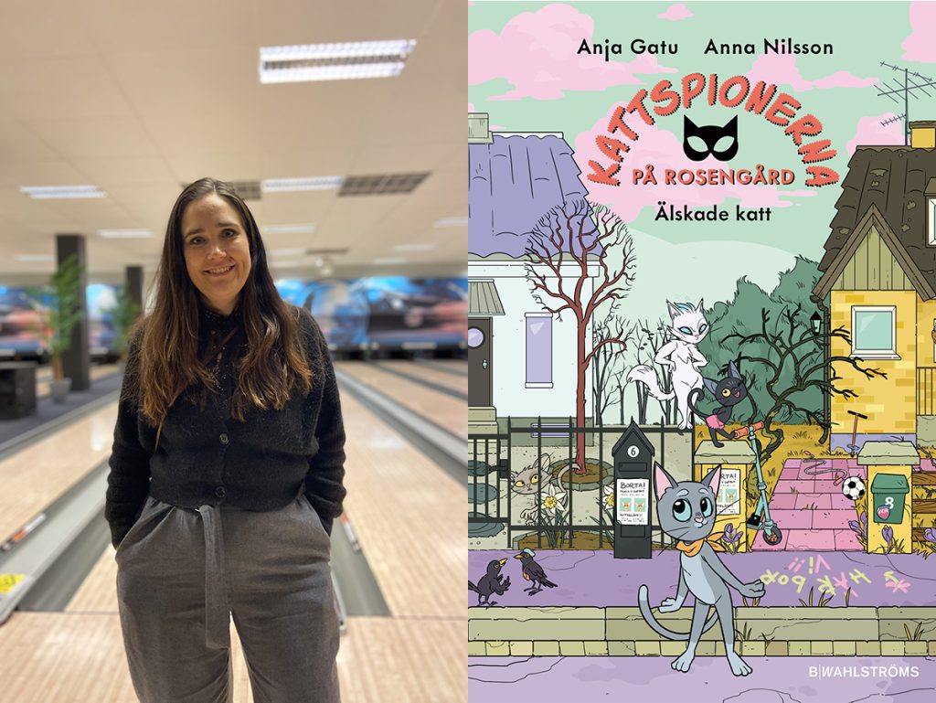 Anja Gatu och omslaget till Kattspionerna